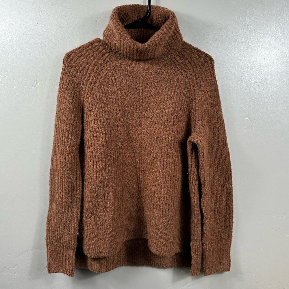 Madewell Mercer Turtleneck Sweater Burnt Orange Wool Ribbed Pullover Size Small - Picture 2 of 5
